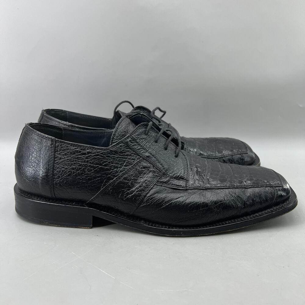 David Eden Derby Dress Shoes Men Size 12 Black Handmade Leather Square Toe